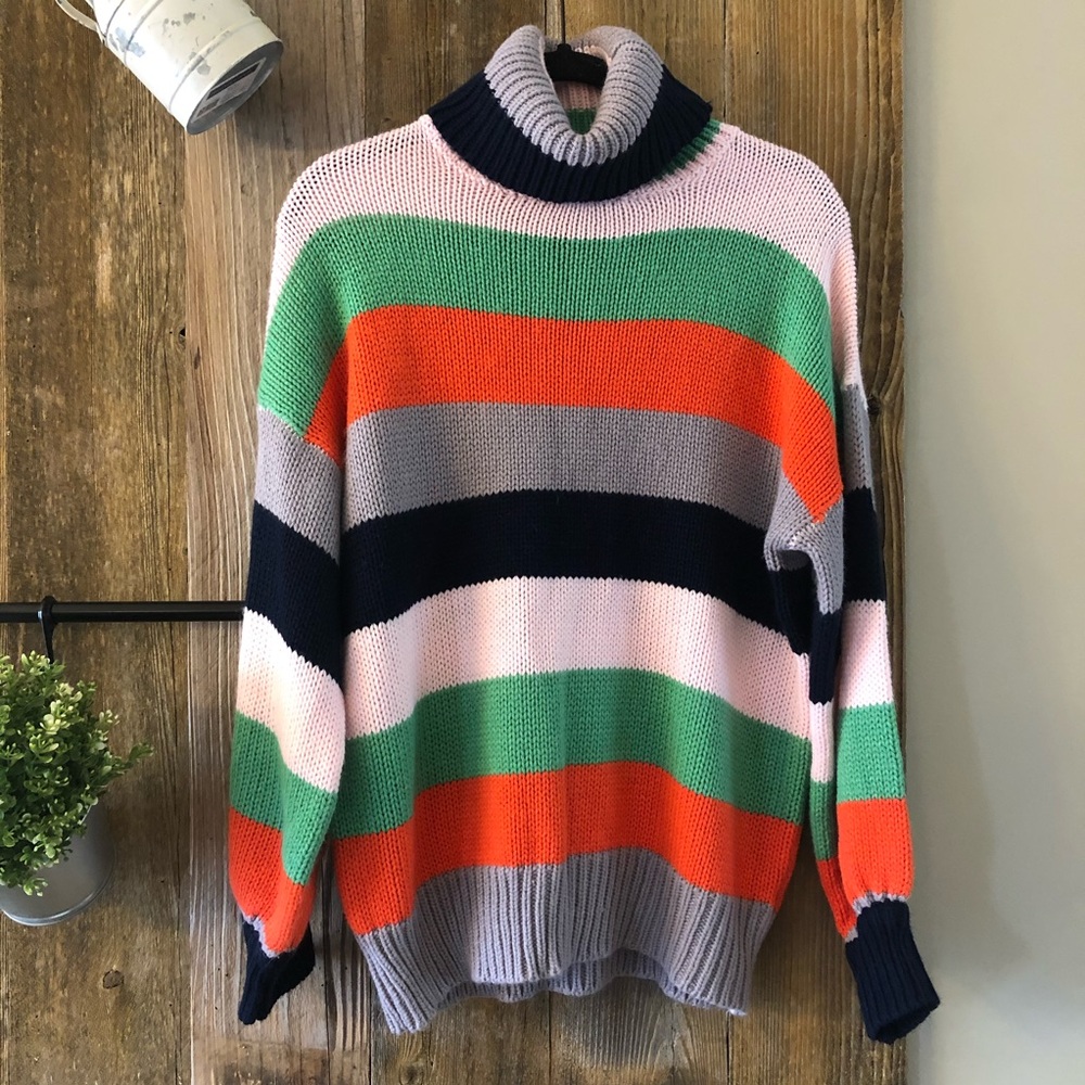 She + Sky | Striped Turtleneck Pullover Sweater - Picture 1 of 6